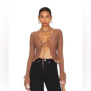 NWT Revolve MORE TO COME Kelsea Tie Front Top in Brown in XS